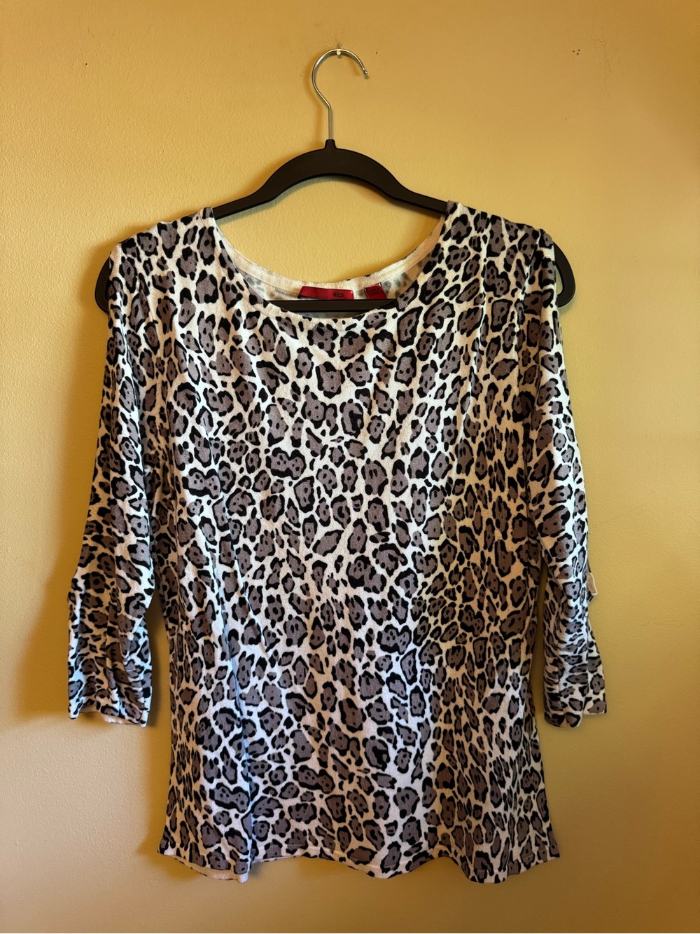 Red Brand Leopard Print Sweater in Black and Cream